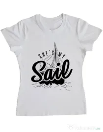 Tricou ADLER dama She s my sail Alb