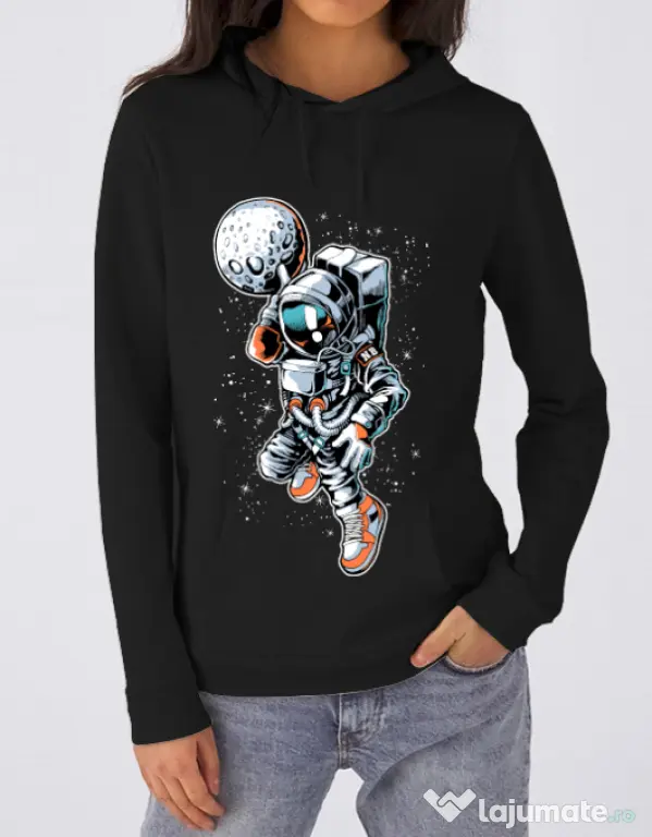 Hoodie dama cu gluga Astronaut Negru