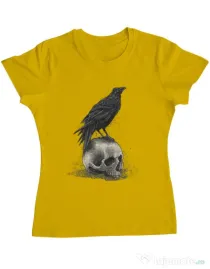 Tricou ADLER dama Crow skull Galben