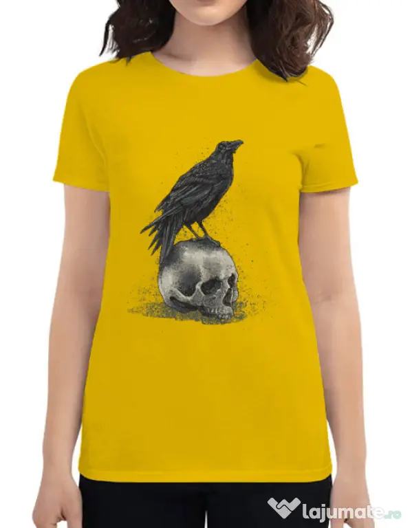 Tricou ADLER dama Crow skull Galben
