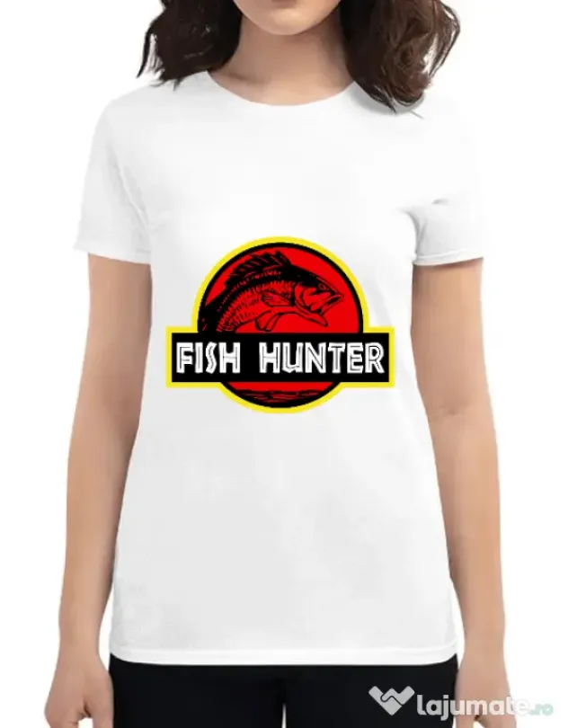 Tricou ADLER dama Fish hunter Alb
