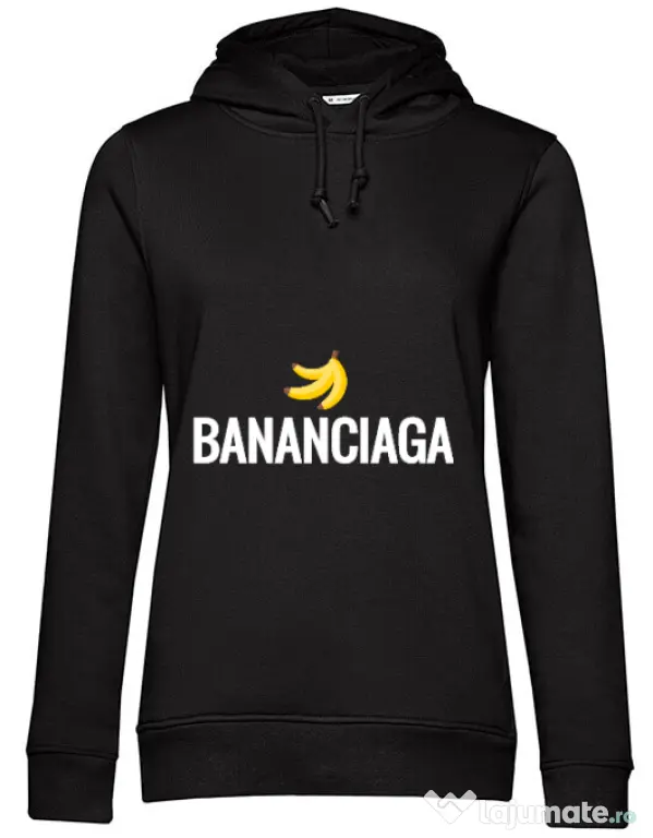 Hoodie dama cu gluga Bananciaga Negru