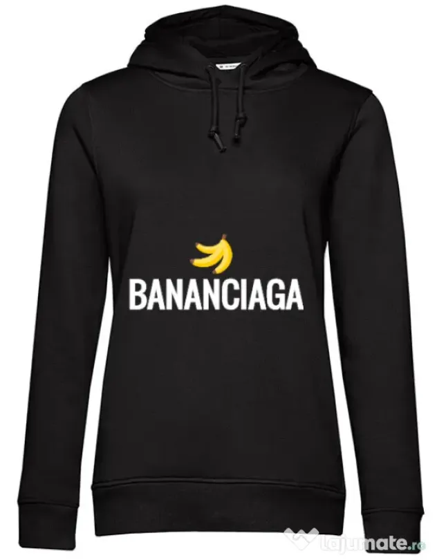 Hoodie dama cu gluga Bananciaga Negru