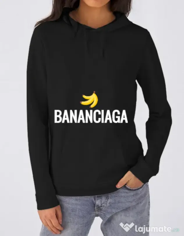 Hoodie dama cu gluga Bananciaga Negru