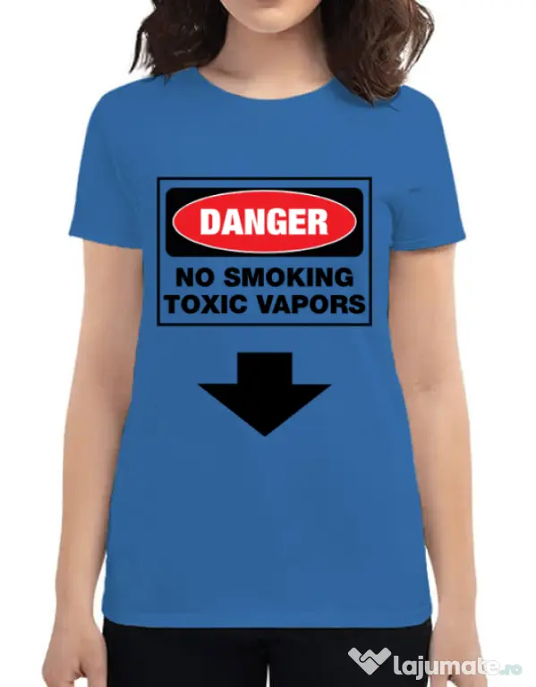 Tricou ADLER dama Danger No Smoking Albastru azuriu