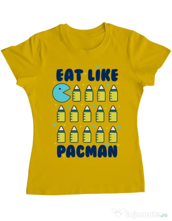 Tricou ADLER dama Eat Like Pacman Galben