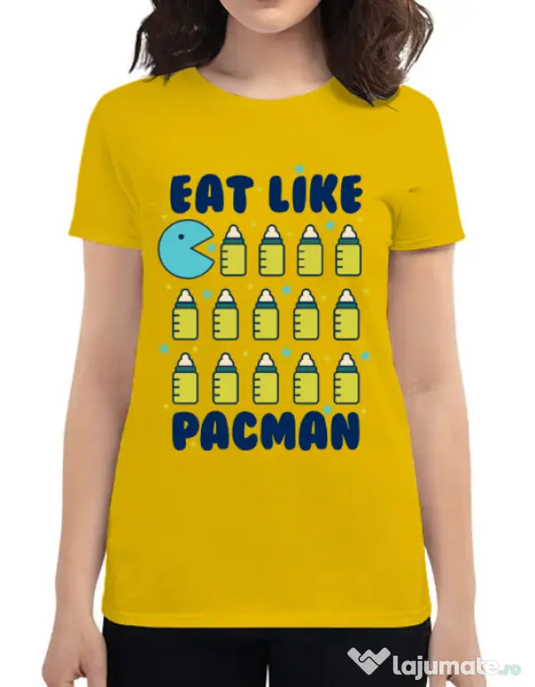 Tricou ADLER dama Eat Like Pacman Galben