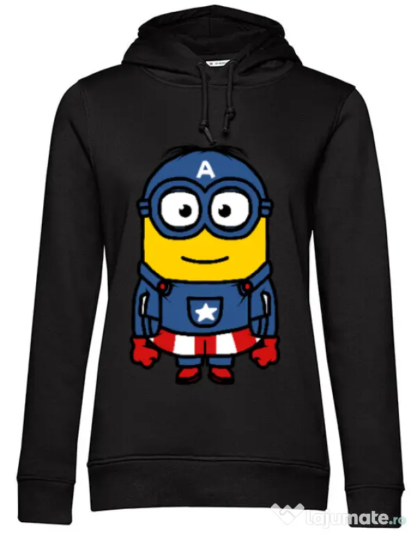 Hoodie dama cu gluga Captain minion Negru