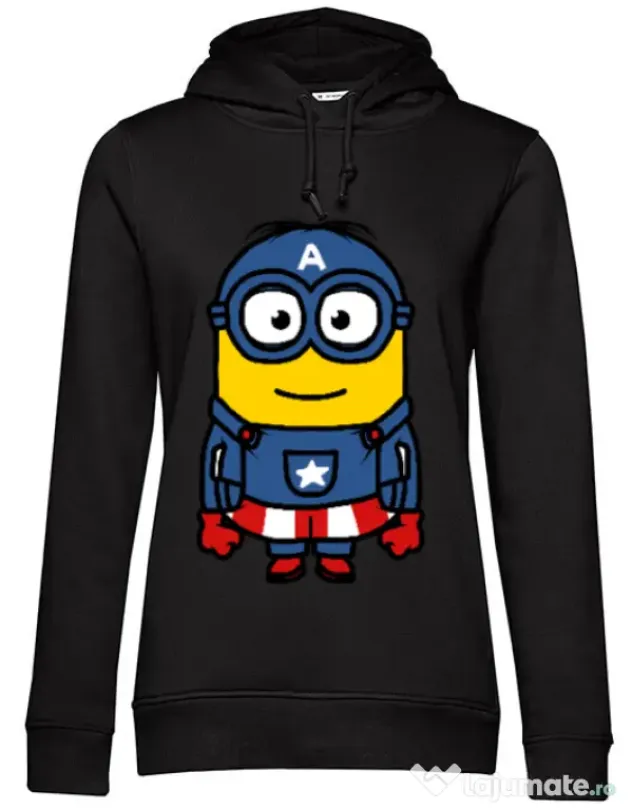 Hoodie dama cu gluga Captain minion Negru