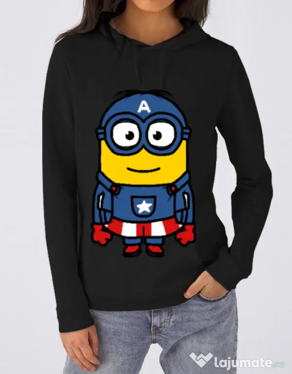 Hoodie dama cu gluga Captain minion Negru