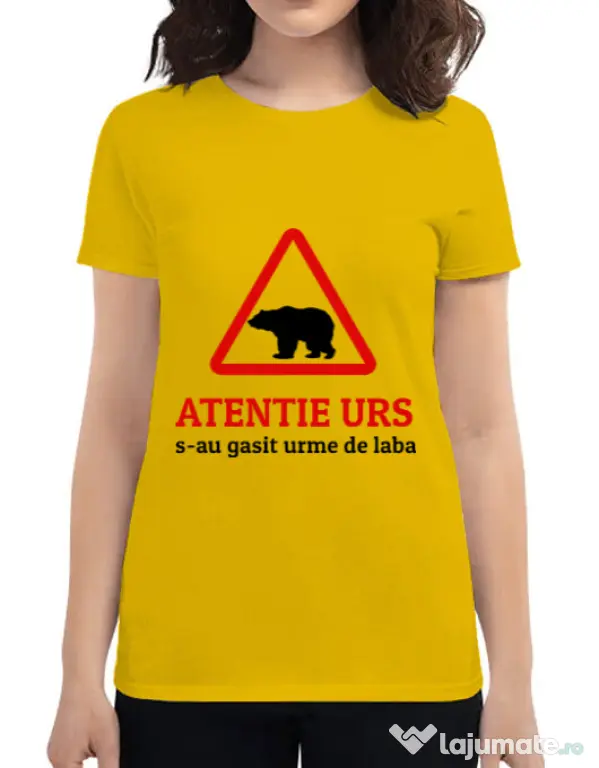 Tricou ADLER dama Atentie urs Galben