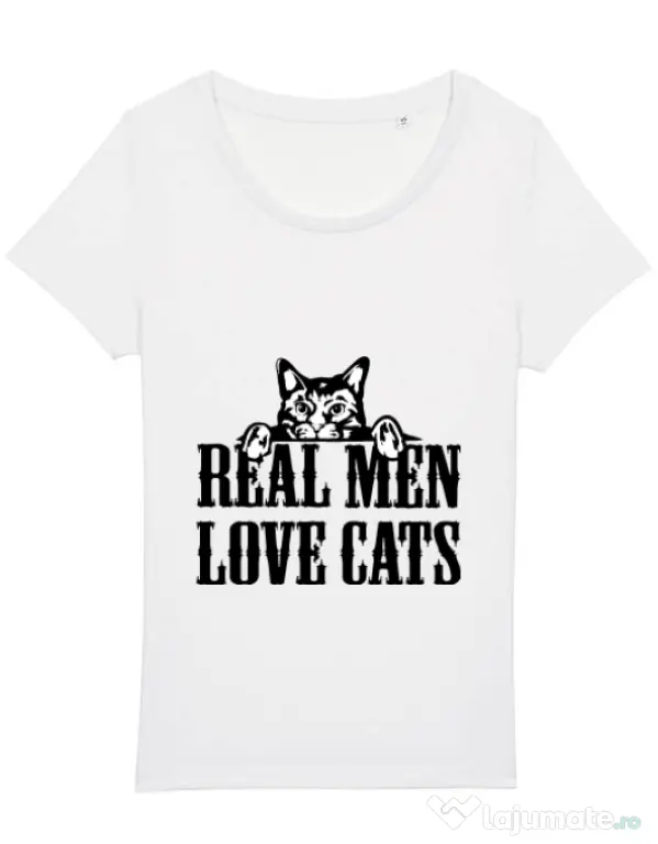 Tricou STANLEY STELLA dama Real men love cats Alb