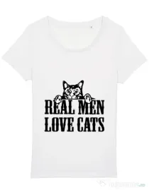 Tricou STANLEY STELLA dama Real men love cats Alb