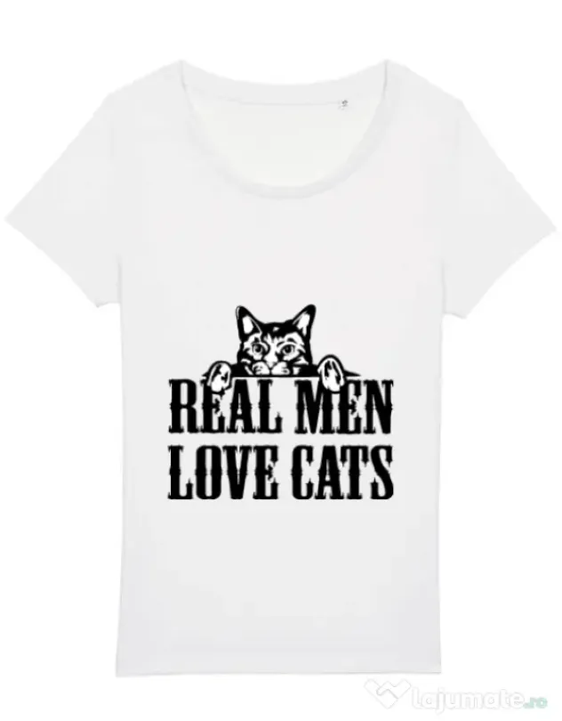Tricou STANLEY STELLA dama Real men love cats Alb