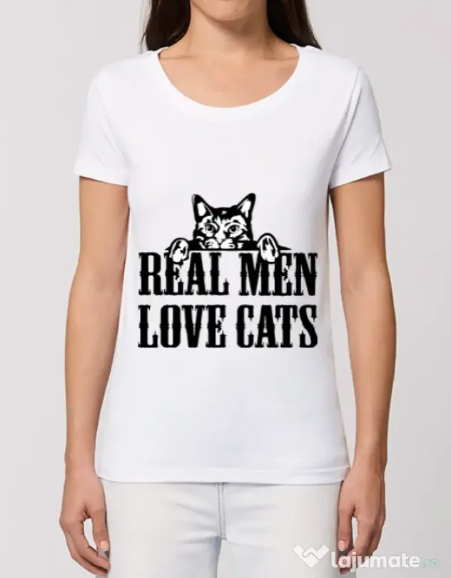 Tricou STANLEY STELLA dama Real men love cats Alb