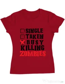Tricou ADLER dama Busy killing zombies Rosu