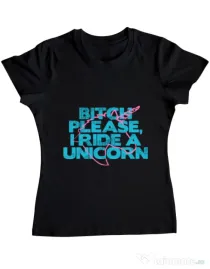 Tricou ADLER dama I ride a unicorn Negru