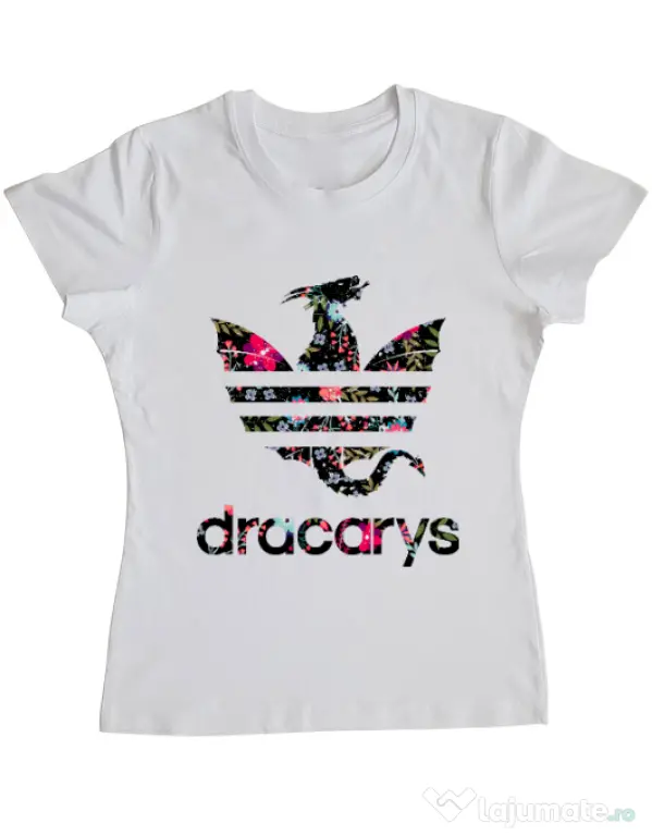 Tricou ADLER dama Flower dracarys Alb