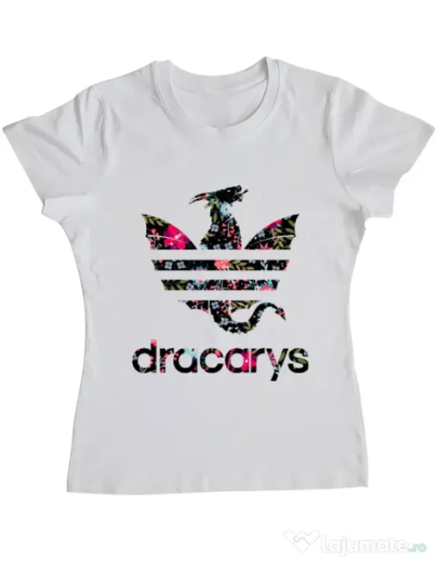 Tricou ADLER dama Flower dracarys Alb