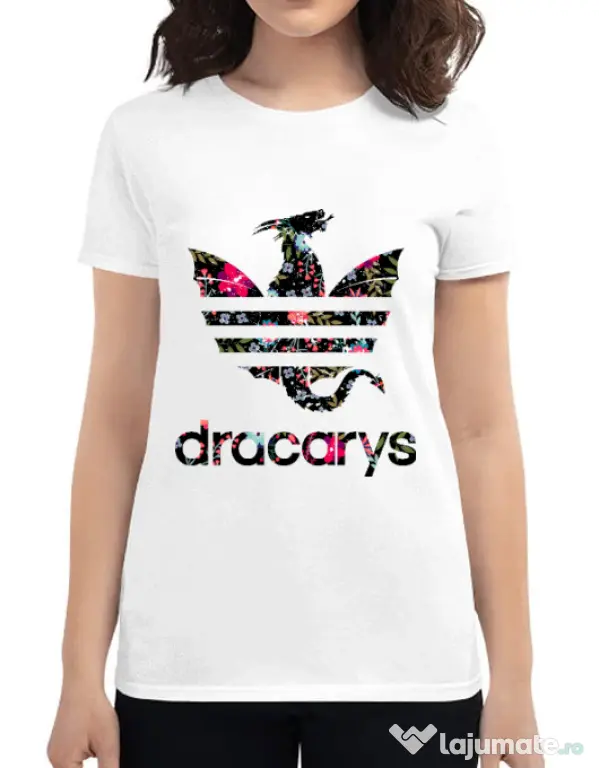 Tricou ADLER dama Flower dracarys Alb