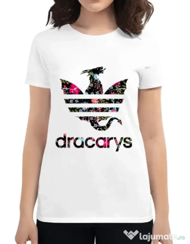 Tricou ADLER dama Flower dracarys Alb