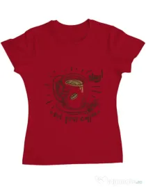 Tricou ADLER dama Okay! But first coffee Rosu