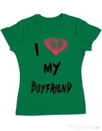 Tricou ADLER dama I love my boyfriend Verde mediu