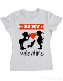 Tricou ADLER dama Be my valentine Alb