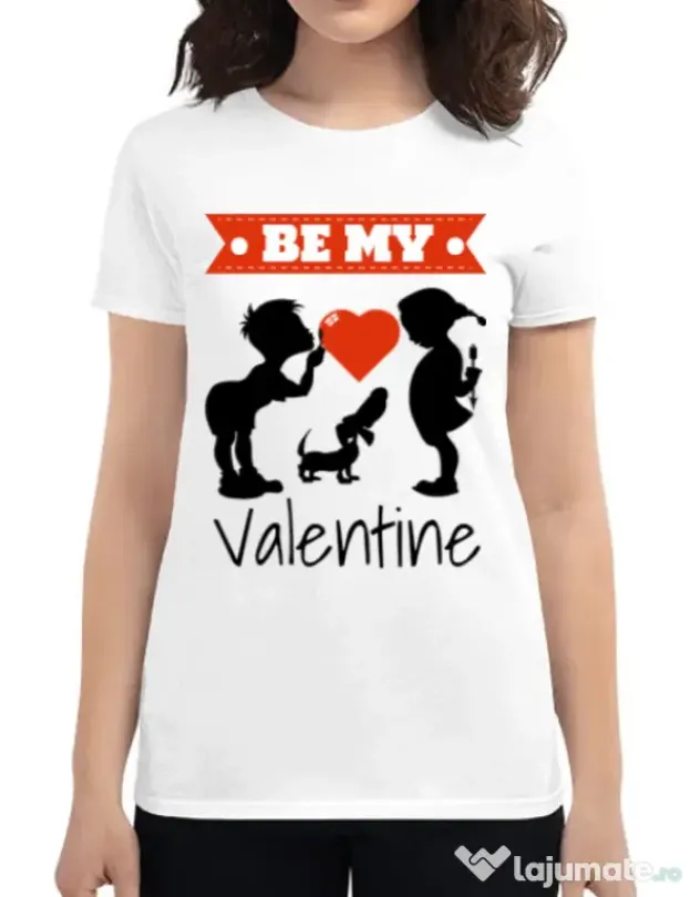 Tricou ADLER dama Be my valentine Alb
