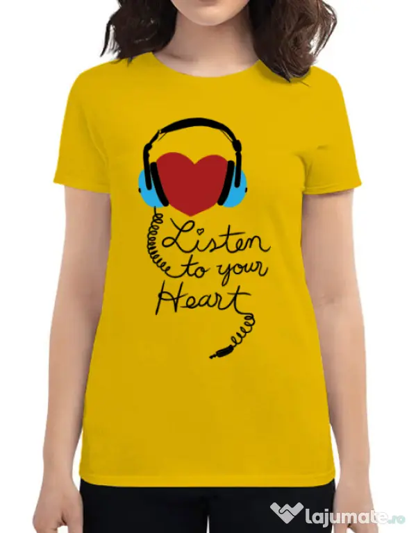 Tricou ADLER dama Listen to your heart Galben