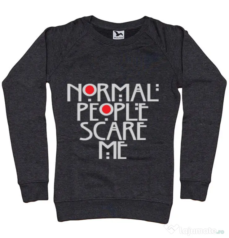 Bluza ADLER dama Normal people scare me Negru melanj
