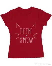 Tricou ADLER dama The time is meow Rosu