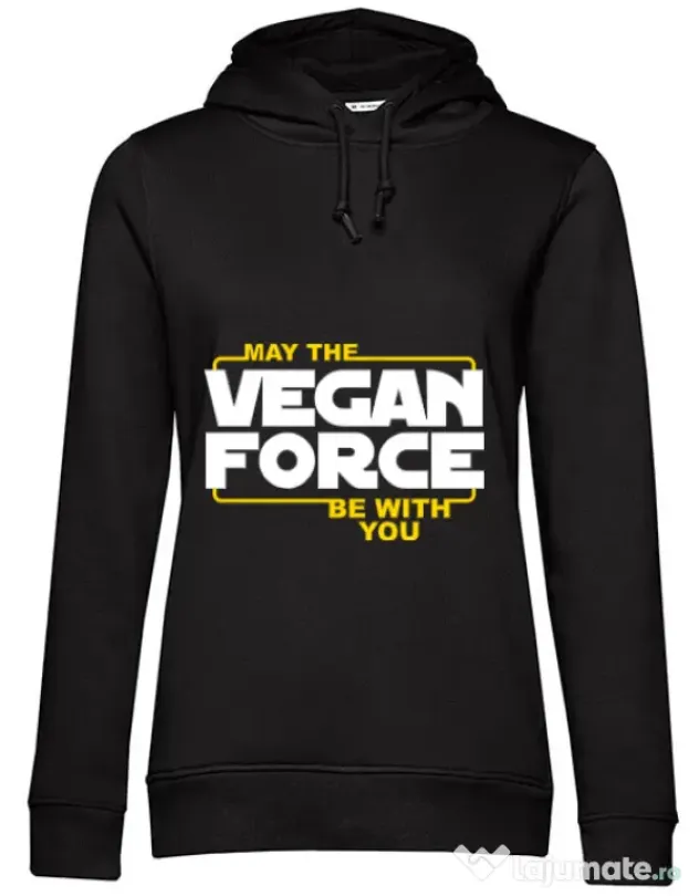 Hoodie dama cu gluga Vegan force Negru