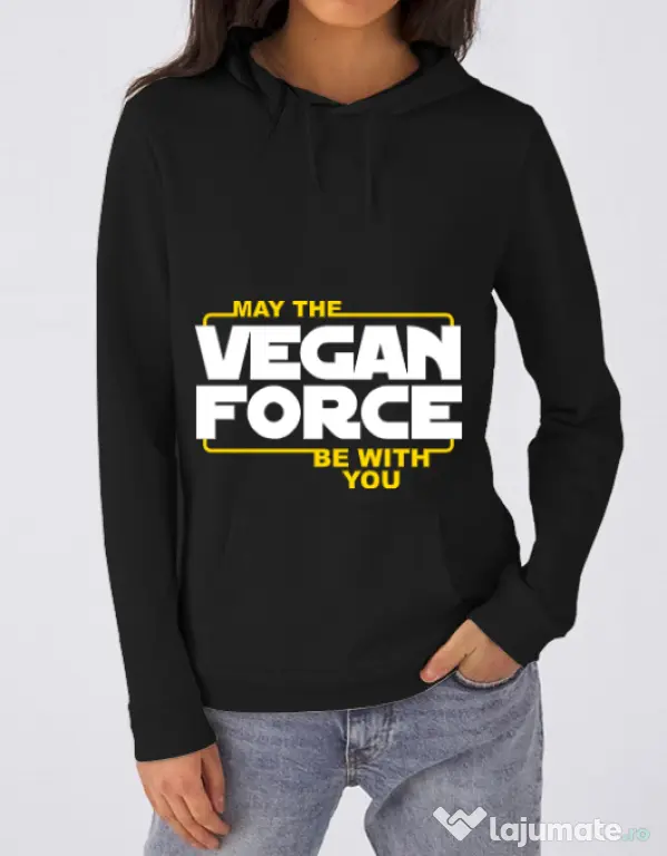 Hoodie dama cu gluga Vegan force Negru