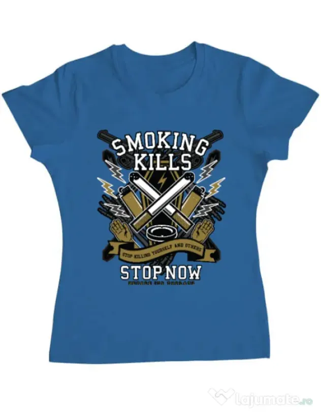 Tricou ADLER dama Smoking Kills Albastru azuriu