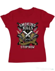 Tricou ADLER dama Smoking Kills Rosu