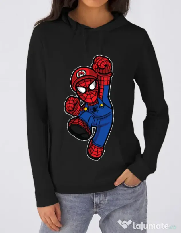 Hoodie dama cu gluga Spider Plumber Negru