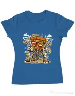 Tricou ADLER dama Pizza Gangster Albastru azuriu