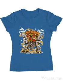 Tricou ADLER dama Pizza Gangster Albastru azuriu