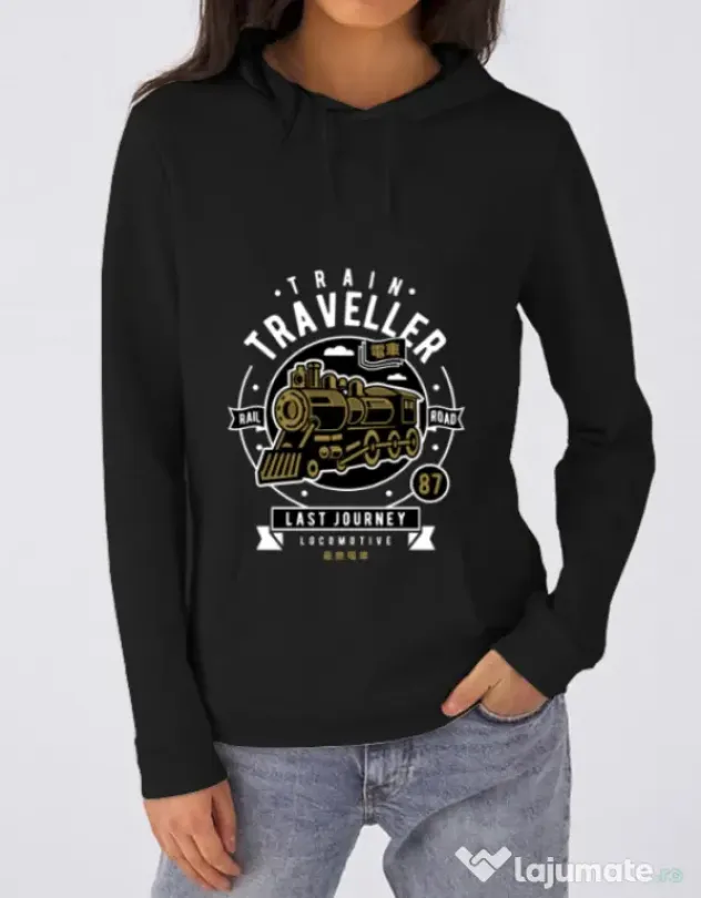 Hoodie dama cu gluga Train Traveller Negru