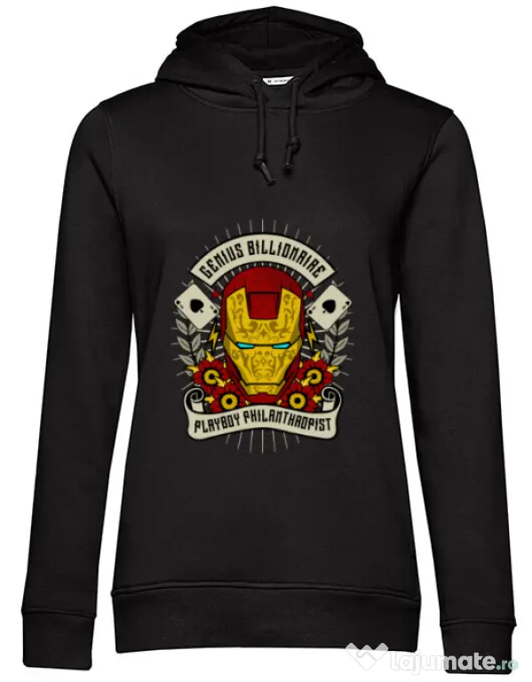 Hoodie dama cu gluga Genius Billionaire Negru