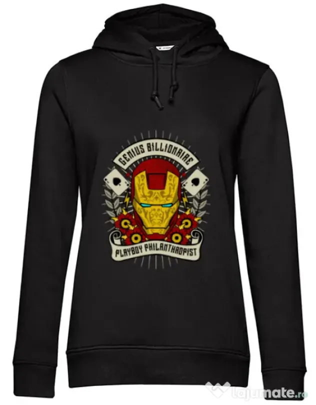 Hoodie dama cu gluga Genius Billionaire Negru