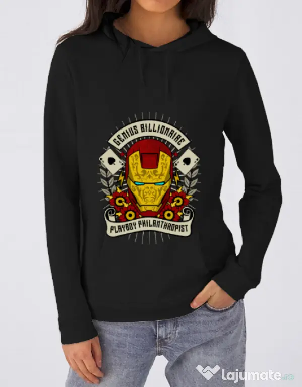 Hoodie dama cu gluga Genius Billionaire Negru