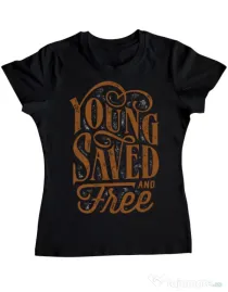 Tricou ADLER dama Young Saved And Free Negru