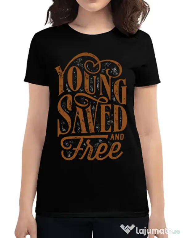 Tricou ADLER dama Young Saved And Free Negru