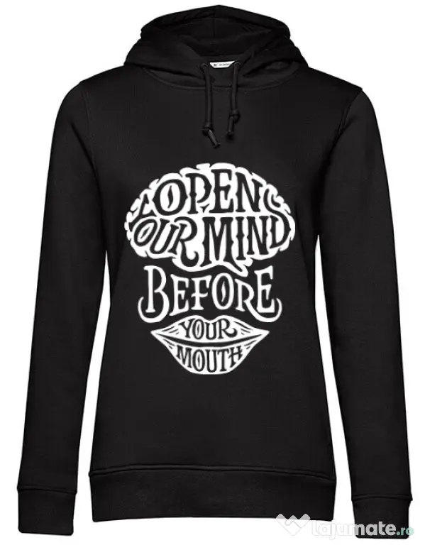 Hoodie dama cu gluga Open your mind Negru