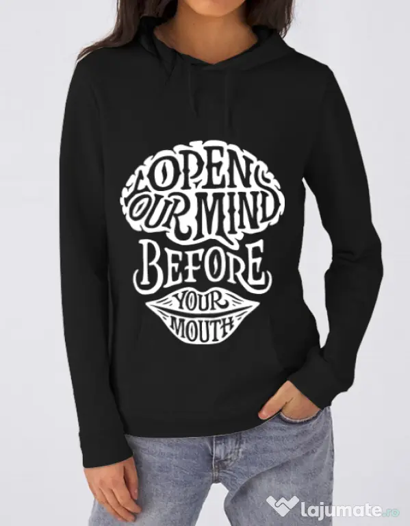Hoodie dama cu gluga Open your mind Negru