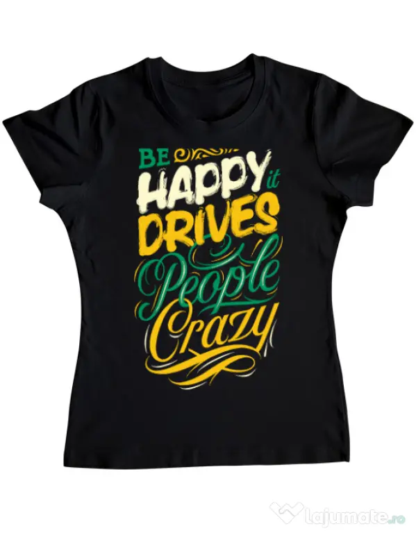 Tricou ADLER dama Be happy Negru