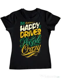 Tricou ADLER dama Be happy Negru