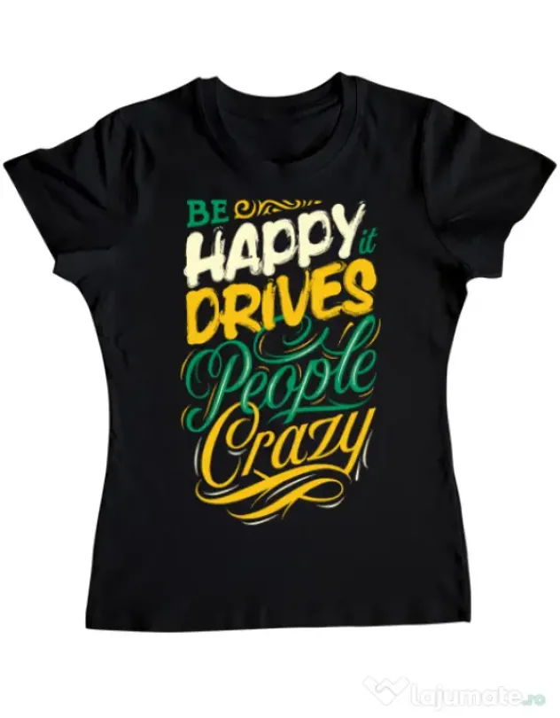 Tricou ADLER dama Be happy Negru
